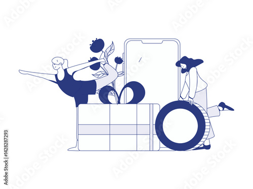 Use red envelopes to attract new customers and promote activity. Flat vector character concept illustration
