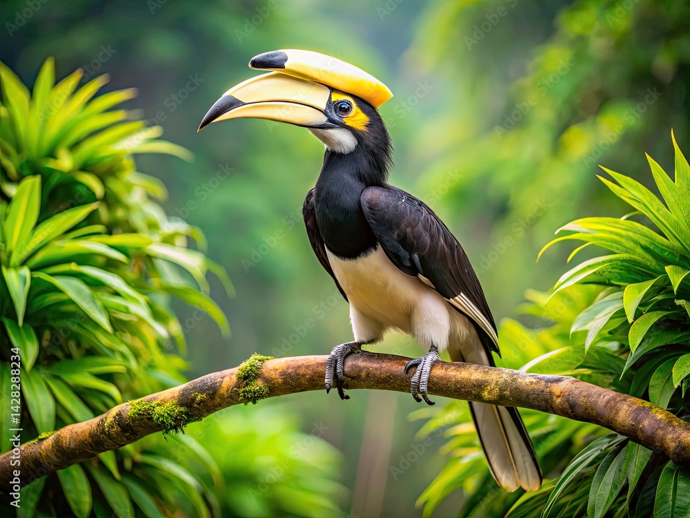 Fototapeta premium Oriental Pied Hornbill Sepilok Borneo Malaysia Wildlife Photography Bird Rainforest