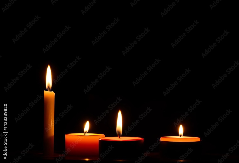 Three vibrant candles illuminate the dark, casting warm glows, warmth, illumination Three vibrant candles illuminate the dark, casting warm glows, warmth, illumination