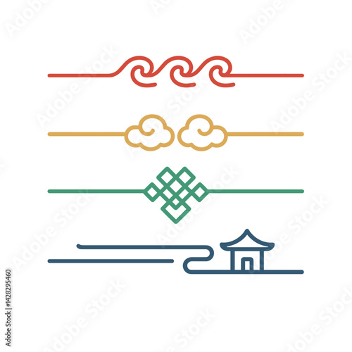 Decorative vector elements representing Asian customs and symbols  