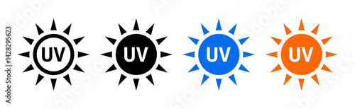 UV protection icon set. UV radiation icon. Ultraviolet symbol. Sun uv protection icons. Skincare sign illustration
