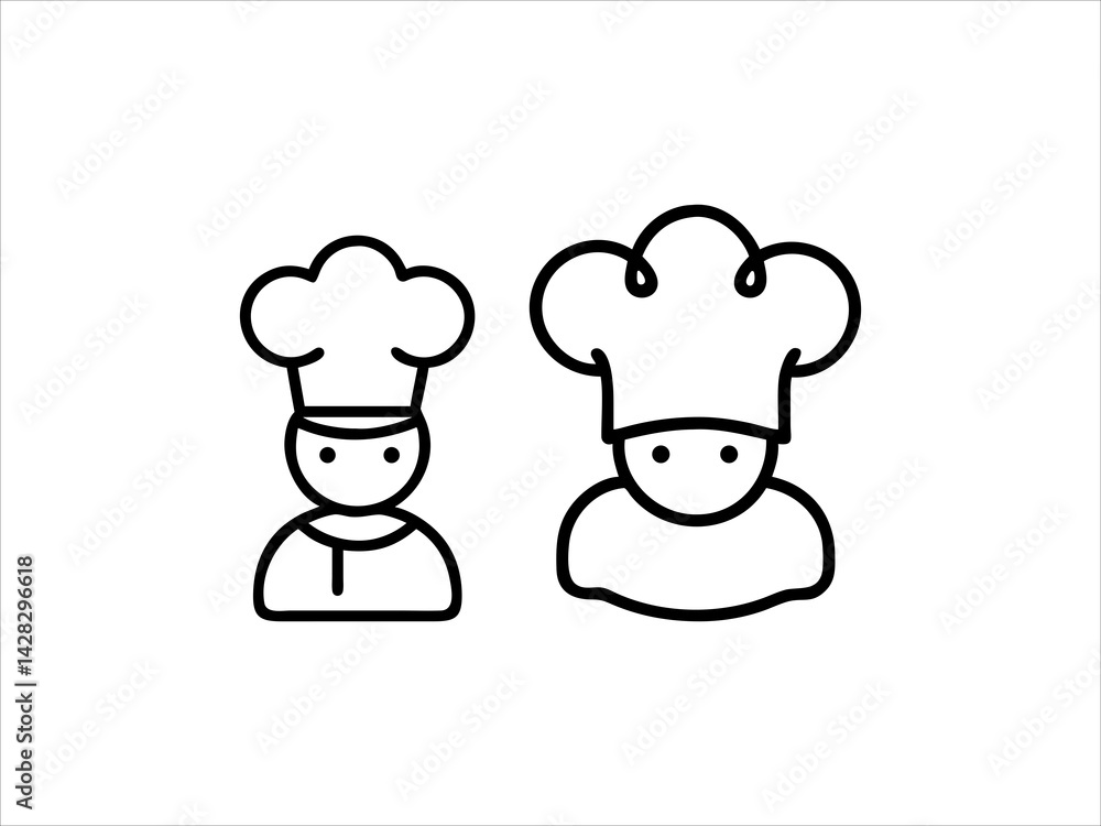 Simple black line art chef icon set Simple black line art chef icon set