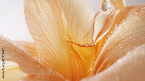 A close-up of a delicate flower petal with water droplets, showcasing nature's beauty.