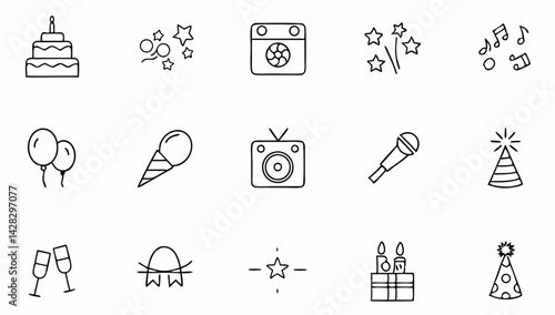 party set of web icons in line style  celebration .eps