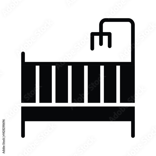 A customizable glyph style icon of wooden baby cot