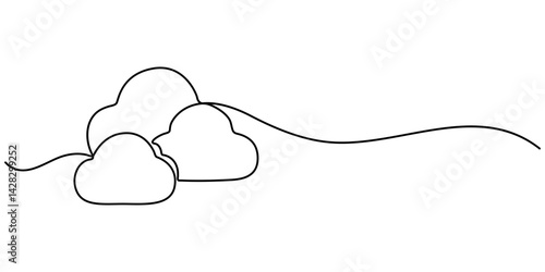 Cloud one line drawing, Continuous one line drawing of a cloud isolated on a simple background vector illustration, Clouds one continuous line drawing, Continuous one line drawing of cumulus cloud. 
