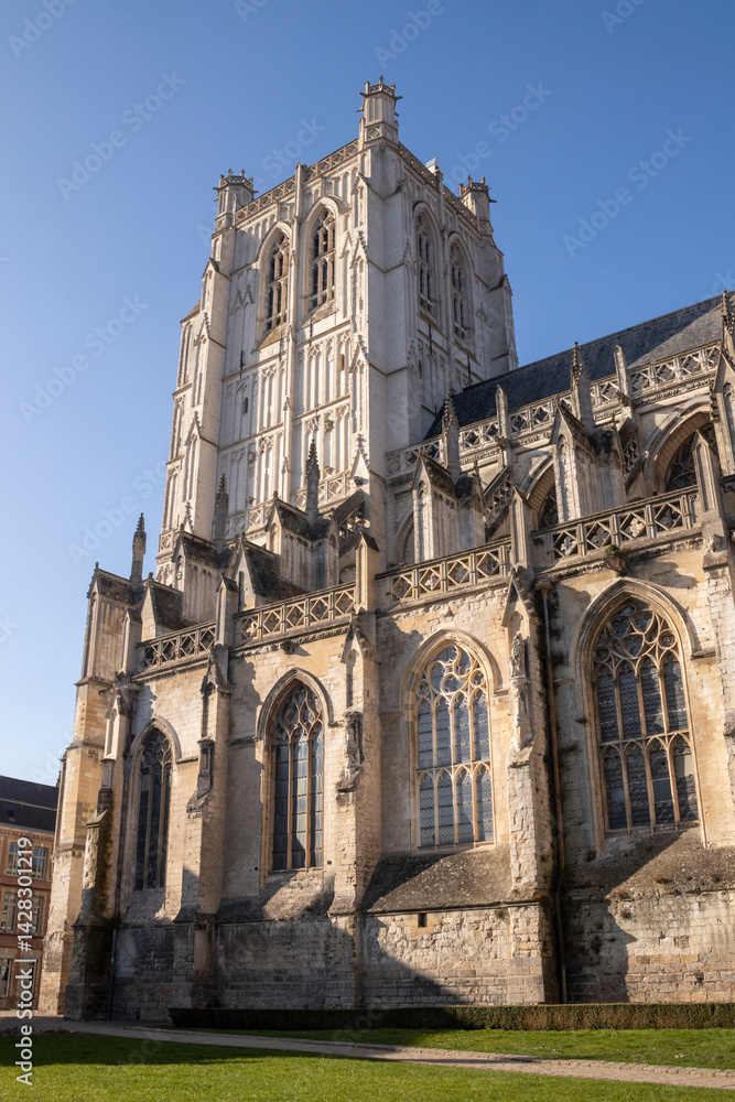 Fototapeta premium Saint Omer Cathedral, France, against a blue sky