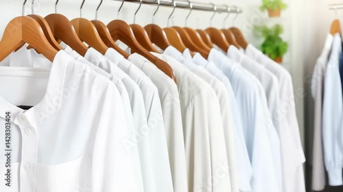 Men's white shirts on hanger sold in store.