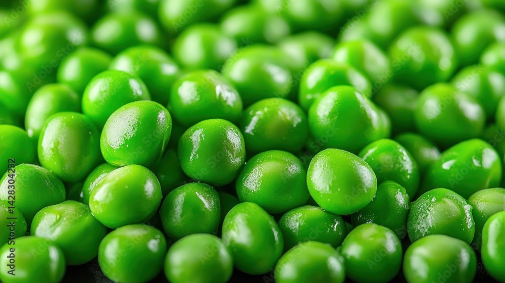 A close-up view of shiny green peas, showcasing their vibrant color and smooth texture. A close-up view of shiny green peas, showcasing their vibrant color and smooth texture.
