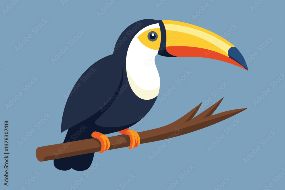 Naklejka premium illustration of a toucan perched on a wooden branch.