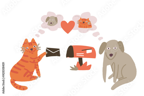 Dog and cat correspond by mail