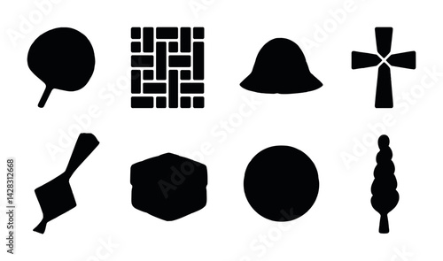 Japanese cuisine solid icon set - silhouette style food, culture, and tradition symbols: teapot, sushi, rice bowl, chopsticks, lantern, pagoda, fan, wasabi.