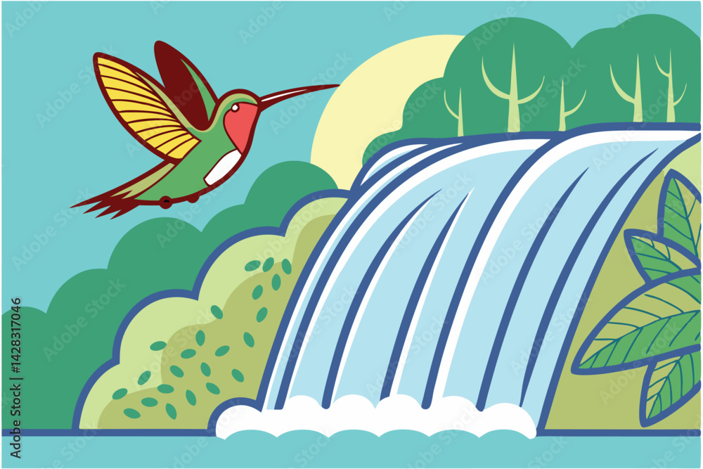 Naklejka premium Elegant Hummingbird in Flight Vibrant & Artistic Nature Illustration