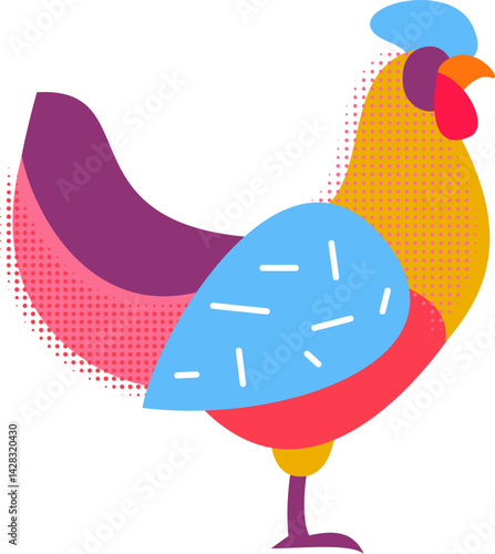 Rooster silhouette in modern fashion pop art style. Colorful creative bird character design. Vivid vector illustration.