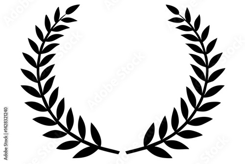 Circular Foliate Laurels Branch Illustration for Decorative Art, Wreath Design, Botanical Sketch