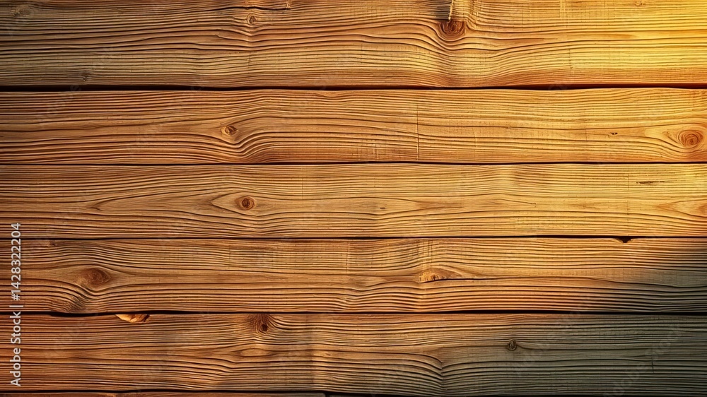 Naklejka premium Golden Hour Sunlight on Rustic Wooden Planks Background Texture