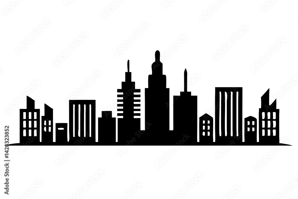 Fototapeta premium City Skyline Illustration for Urban Art, Cityscape Graphics, Modern Architecture Sketch