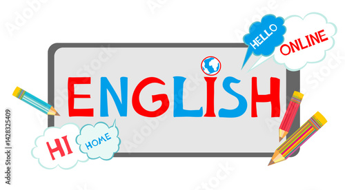 Learning english. Online english lesson for pupils and students. Video course, distance education, web seminar, internet class, personal teacher service. Education vector illustration