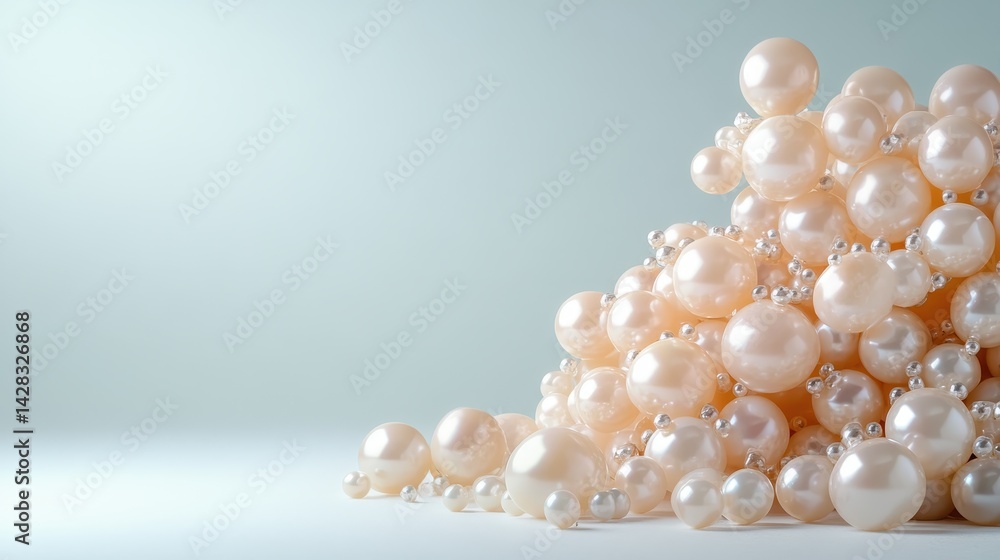 A beautiful arrangement of various sized pearls, delicately placed against a soft gradient background, showcasing their lustrous and elegant features in a dreamy composition. A beautiful arrangement of various sized pearls, delicately placed against a soft gradient background, showcasing their lustrous and elegant features in a dreamy composition.