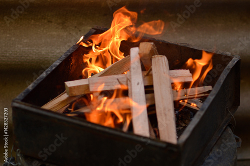 wood burning on fire close up