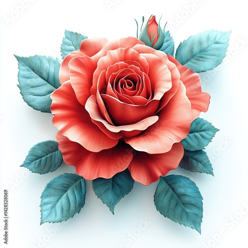 A Beautiful rose 3d Clipart isolated on a white background