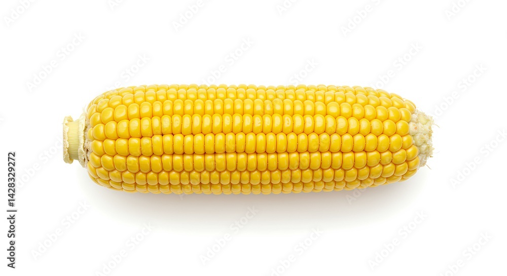 Fresh corn cob isolated on white background for healthy eating and organic food concepts. Golden yellow corn cob with husk removed on clean white background for vegetarian recipes Fresh corn cob isolated on white background for healthy eating and organic food concepts. Golden yellow corn cob with husk removed on clean white background for vegetarian recipes