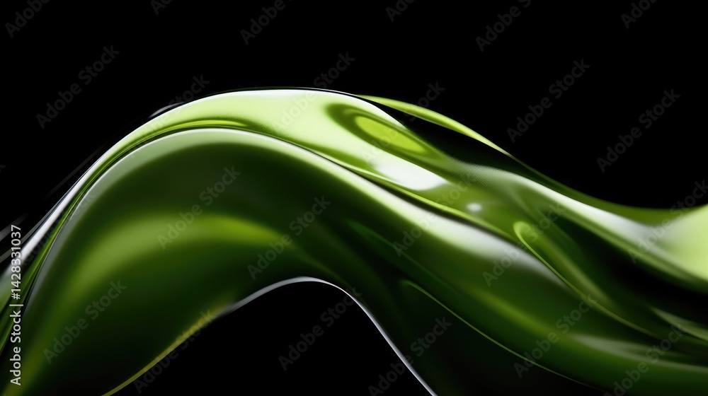 Fluid, green liquid flow against black background