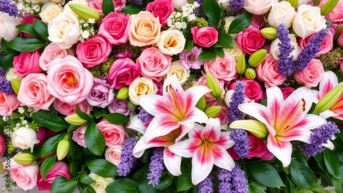 Lovely pink roses and lilies floral arrangement beautiful bouquet wedding flowers