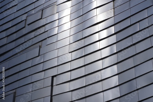 Obraz na płótnie Dimension curve lines of gray aluminum composite tile wall decoration of modern building with light and shadow on surface w salonie