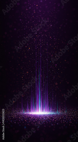 Dynamic explosion of multicolored light beams and shimmering particles on a dark background. A modern abstract visual perfect for tech themes, music energy, or festive digital art.
