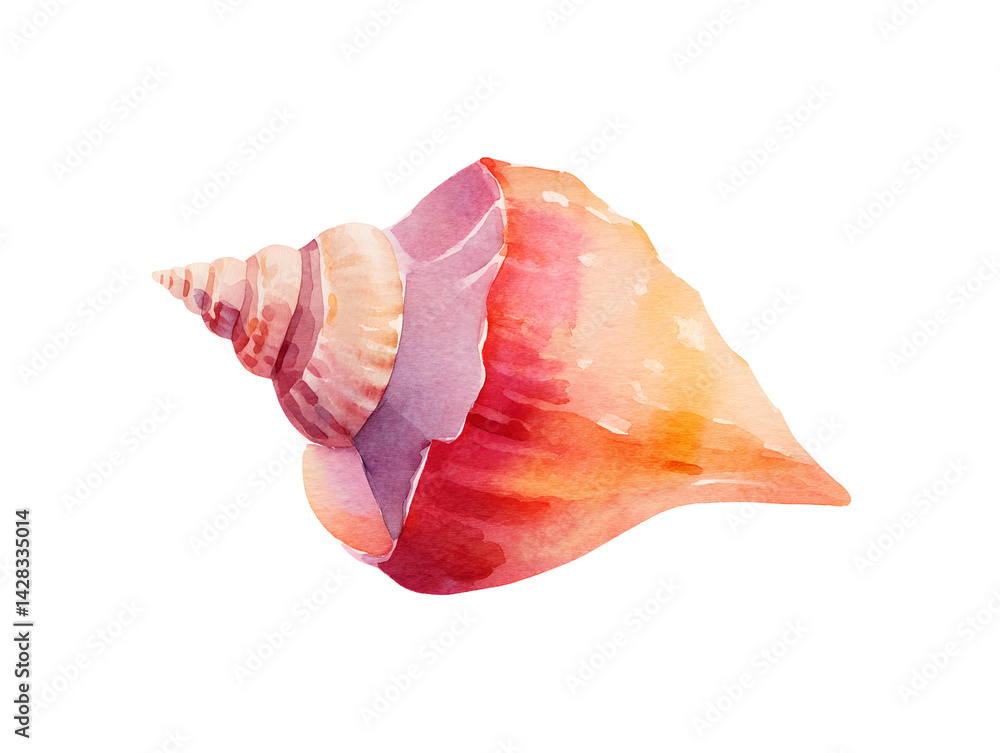 Fototapeta premium A watercolor painting of a shell with a pink and orange hue