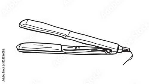 Hair Straightener line art elegant flat design for haircare branding