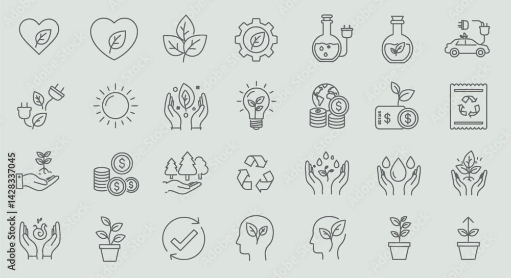 Ecology and Sustainability Outline Icon Set Ecology and Sustainability Outline Icon Set