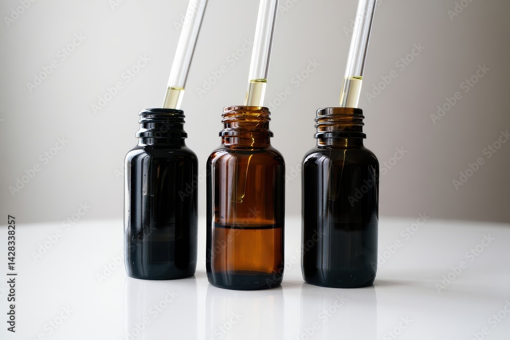 Mockup brown glass bottle with blotter paper for testing smell of essential oil and fragrance oil. Mockup brown glass bottle with blotter paper for testing smell of essential oil and fragrance oil.