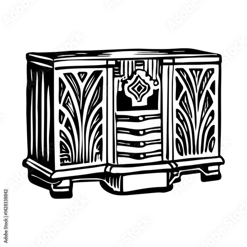 A vintage style illustration of a deco sideboard 