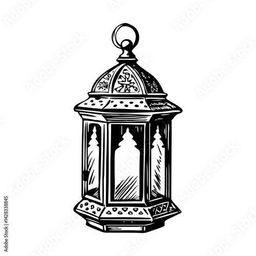 A hand drawn style illustration of a brass lantern 