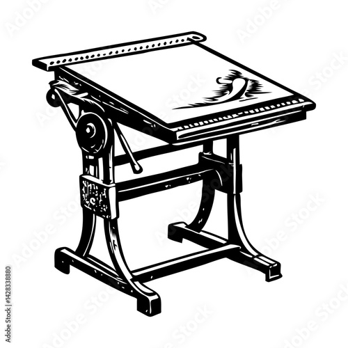 A hand drawn illustration of a drafting table 
