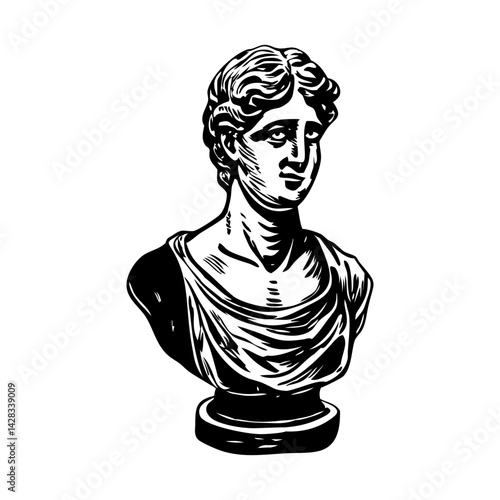 A vintage style illustration of a classical sculpture 