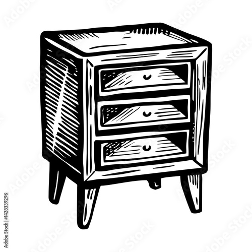 A sketchy style illustration of a wooden nightstand 