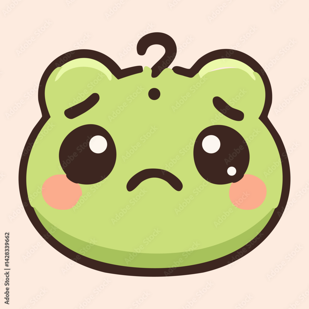Confused baby frog with puzzled expression and question mark Confused baby frog with puzzled expression and question mark
