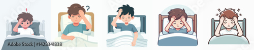 set vector teenager headache lying on bed