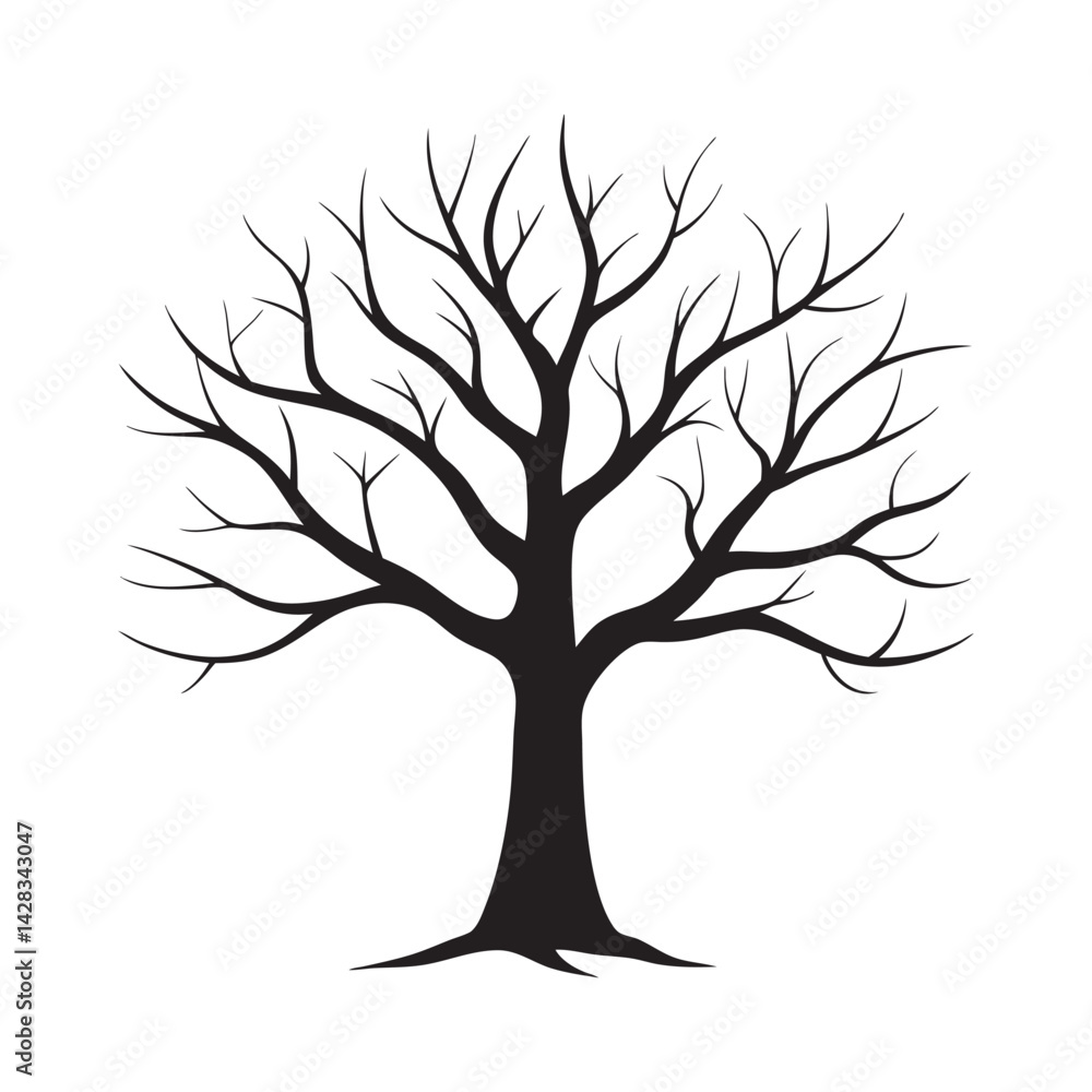 Obraz premium Bare Tree Silhouette Vector Leafless Winter Tree on White