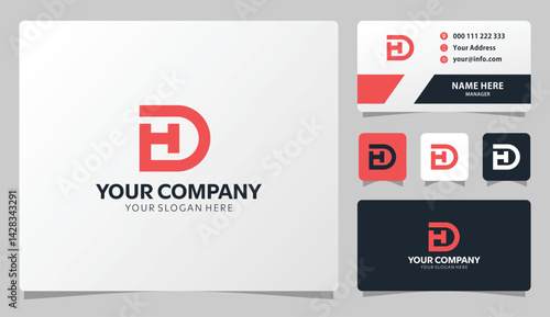 Bold and Modern "DH" Monogram Logo with Red and Black Business Identity