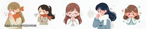 set vector kids sick with flu