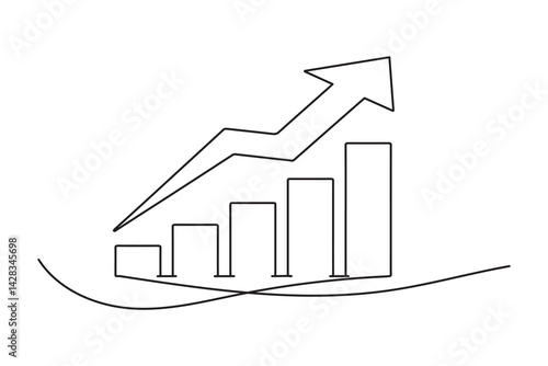 Business Growth Bar Chart Icon One Line Drawing Minimalist Vector 