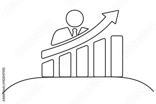 Business Growth Bar Chart Icon One Line Drawing Minimalist Vector 