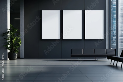 Modern minimalist waiting area with empty posters