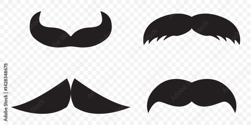 collection of mustache silhouettes in various styles. black mustache icon collection made in flat styles. set of 4 mustache on Transparent Background. EPS 10. collection of mustache silhouettes in various styles. black mustache icon collection made in flat styles. set of 4 mustache on Transparent Background. EPS 10.