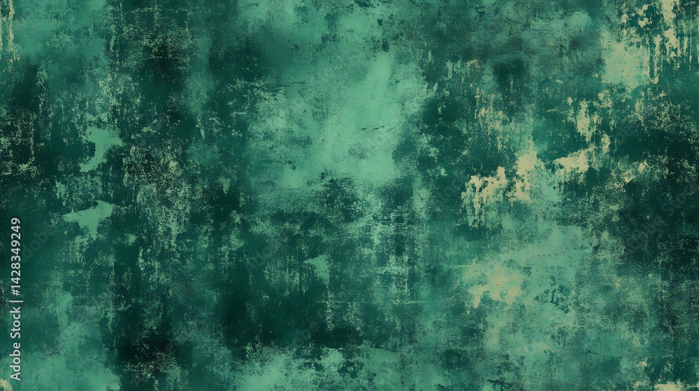 Fototapeta premium Textured teal and beige surface with distressed appearance.