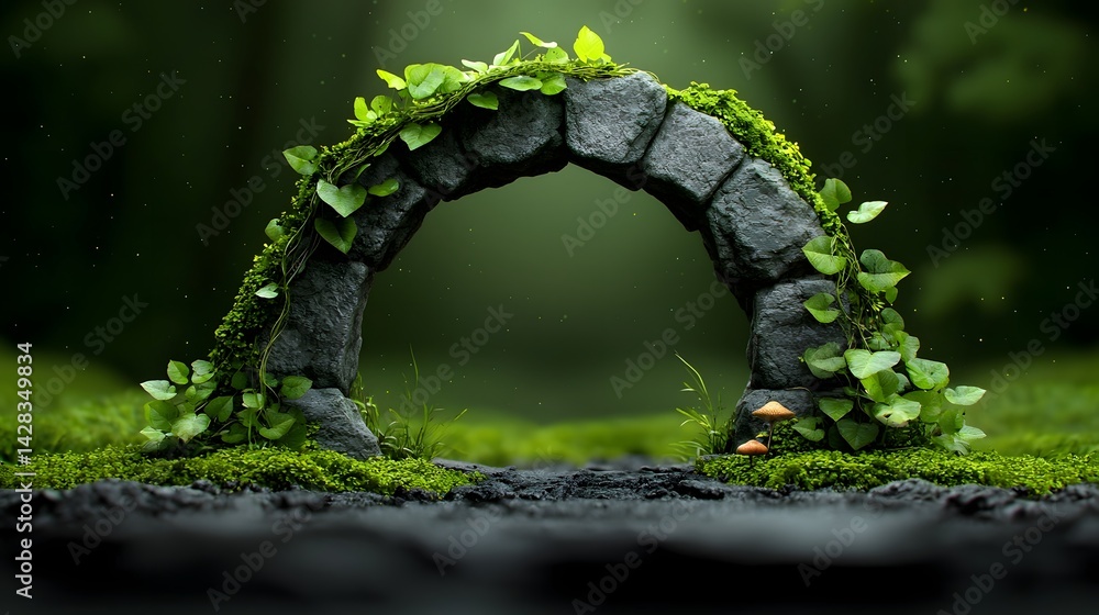Fototapeta premium Enchanting stone archway enveloped in verdant foliage
